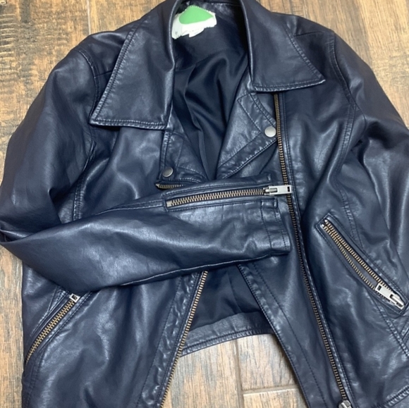 ANTHROPOLOGIE VEGAN LEATHER BLUE MOTO JACKET SIZE SMALL - Picture 5 of 11